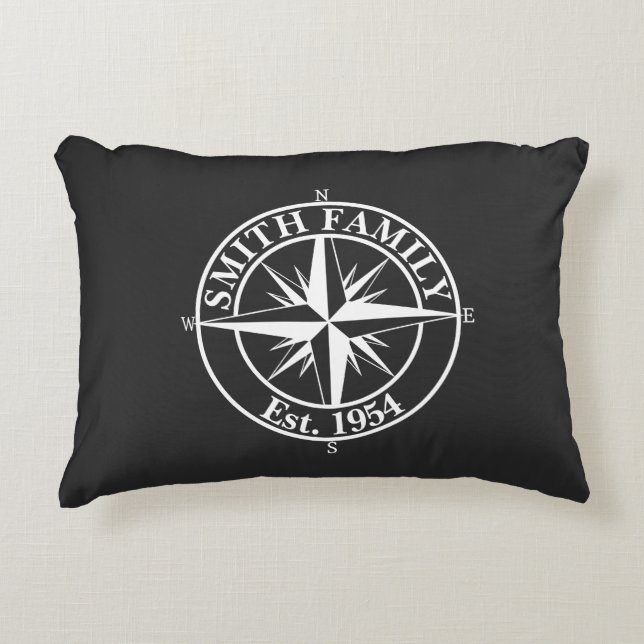 Compass star monogram personalizable emblem accent pillow (Front)