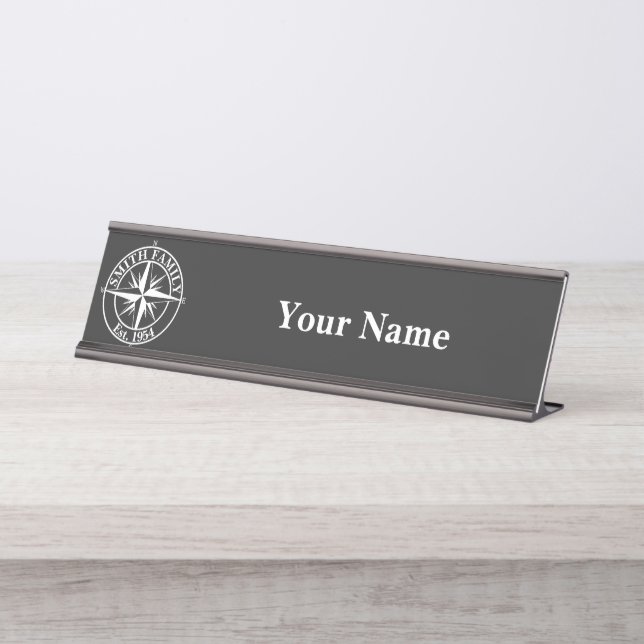 Compass star monogram personalizable emblem desk n desk name plate (Front)