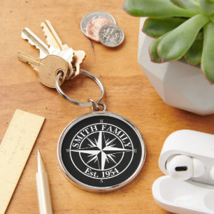 Compass star monogram personalizable emblem keychain