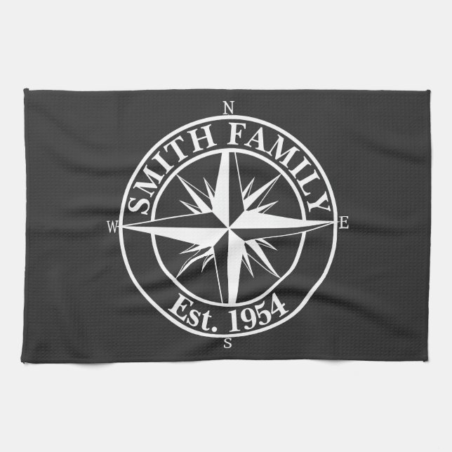 Compass star monogram personalizable emblem kitchen towel (Horizontal)