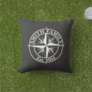 Compass star monogram personalizable emblem outdoor pillow