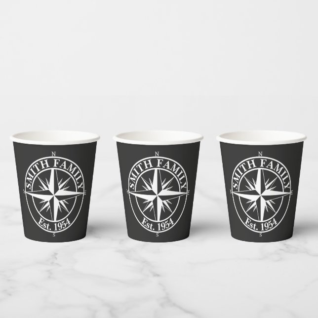 Compass star monogram personalizable emblem paper cups (Multi)