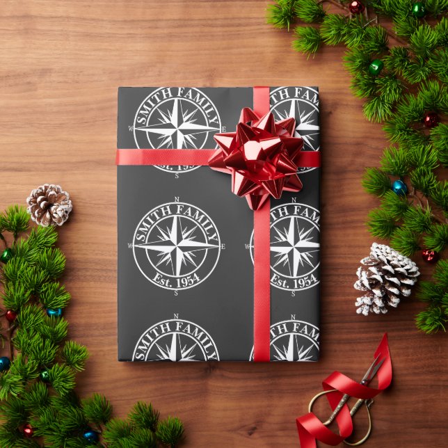 Compass star monogram personalizable emblem wrapping paper (Holiday Gift)