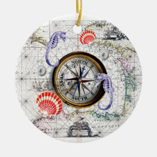 Compass Vintage Nautical Ceramic Ornament
