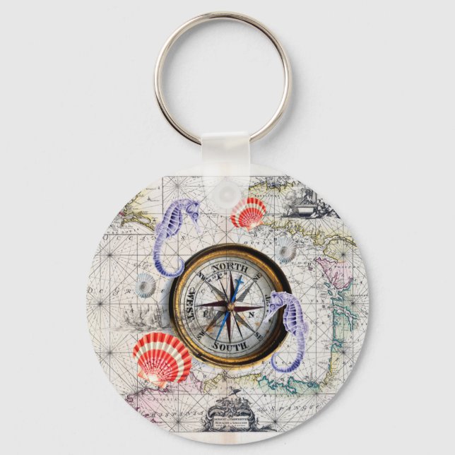 Compass Vintage Nautical Keychain (Front)