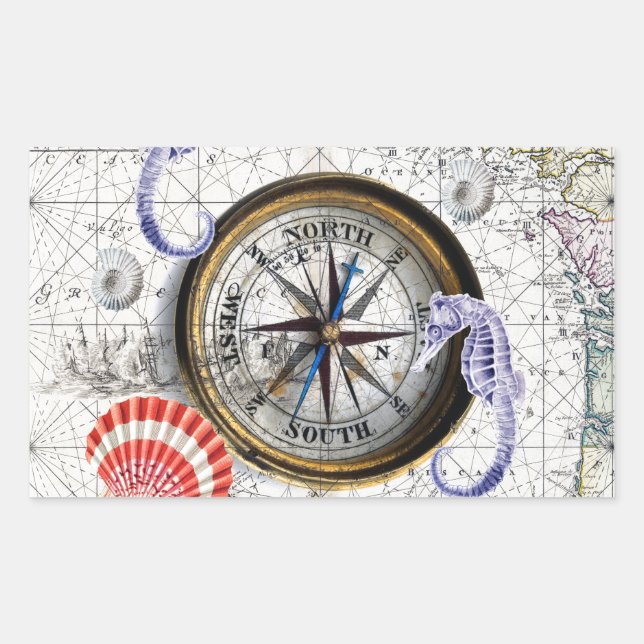 Compass Vintage Nautical Sticker (Front)