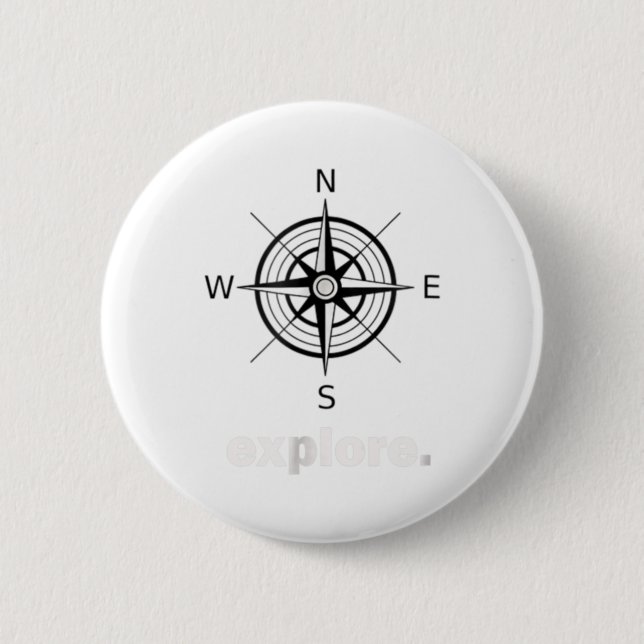 Compass Wanderlust T-Shirt World Traveller Backpac 2 Inch Round Button (Front)