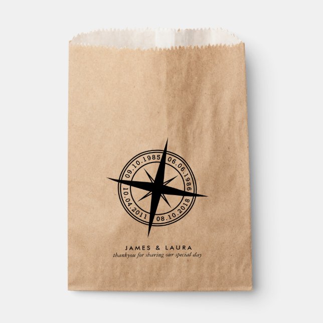 Compass with your special dates wedding favour bag (Front)