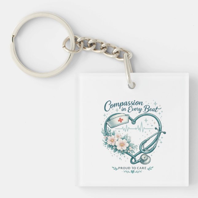 Compassion in Every Beat Nurse Heart Design Keychain (Front)