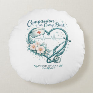 Compassion in Every Beat Nurse Heart Design Round Pillow