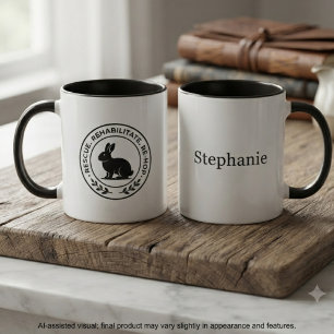 Compassionate Black Minimalist Rabbit Rescue Mug