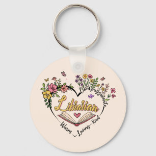 Compassionate Librarian – Floral Heart Design Keychain