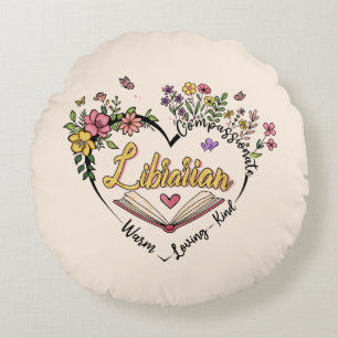 Compassionate Librarian – Floral Heart Design Round Pillow