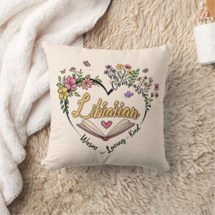 Compassionate Librarian – Floral Heart Design Throw Pillow