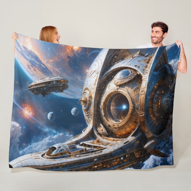 Compellious Galactic Cruiser Al Art by Xzendor7 Fleece Blanket (In Situ)