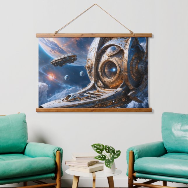 Compellious Galactic Cruiser Al Art by Xzendor7 Hanging Tapestry (Living Room)