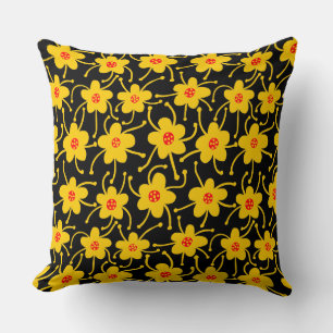 Competing Flowers - Amber and Red on Black Throw Pillow