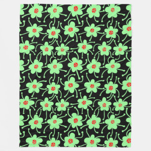 Competing Flowers - Mint Green and Red on Black Fleece Blanket