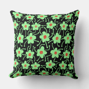 Competing Flowers - Mint Green and Red on Black Throw Pillow