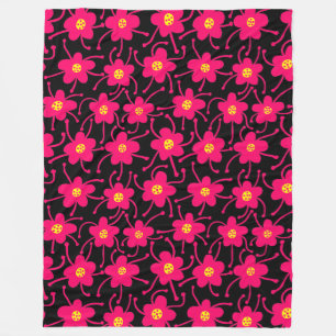 Competing Flowers - Neon Red and Yellow on Black Fleece Blanket