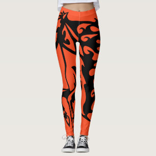 Competition Orange Pony Horse Bronco Steed Lineart Leggings