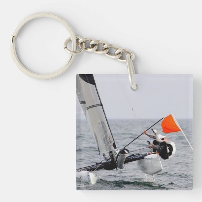 Competition Sailing Catamaran Picture Keychain (Front)