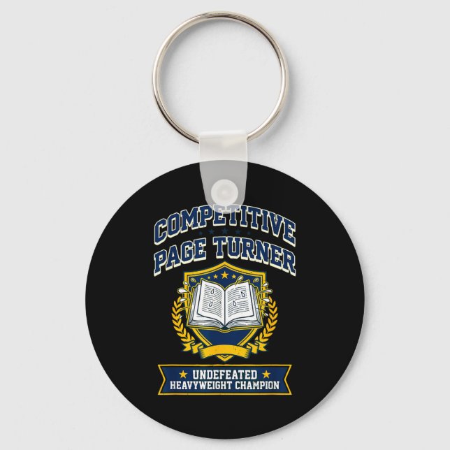 Competitive page turner reading is favourite sport keychain (Front)
