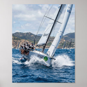 Competitive Sailing Yacht Racing Ocean Waves Actio Poster