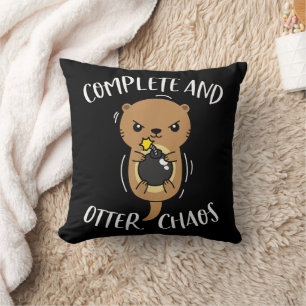 Complete and Otter Chaos Funny Cute Sea Otter Pun Throw Pillow