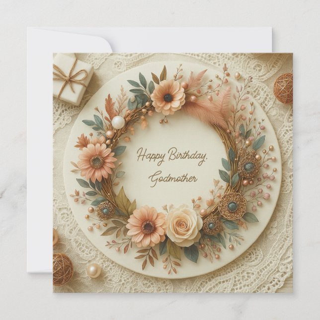Completely Customizable Boho Floral Wreath Card (Front)