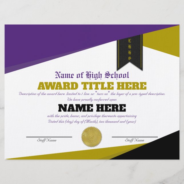 Completely Customizable SPORTS Award Certificate Letterhead (Front)