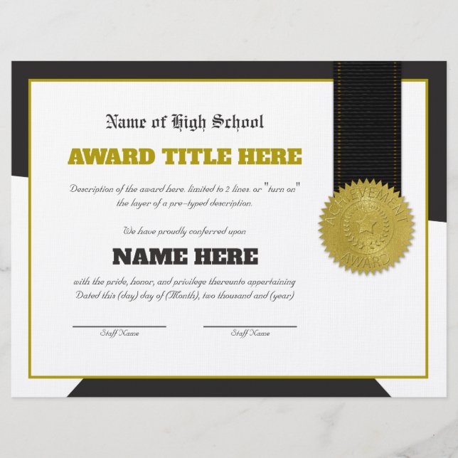Completely Customizable SPORTS Award Certificate Letterhead (Front)