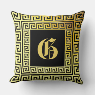 Completely golden greek key monogram commemorative throw pillow