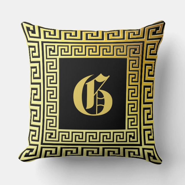 Completely golden greek key monogram commemorative throw pillow (Front)