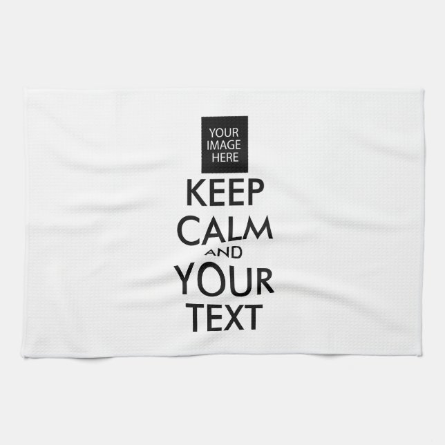 Completely Personalized KEEP CALM and YOUR TEXT Kitchen Towel (Horizontal)