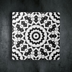 Complex Black and White Geometric Pattern Tile