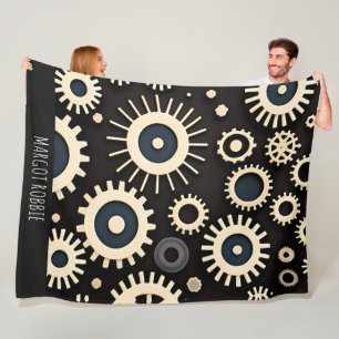 Complex Gears Beige Geometric Pattern Fleece Blanket