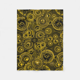 Complex Golden And Black Spiral Vortex Art Fleece Blanket