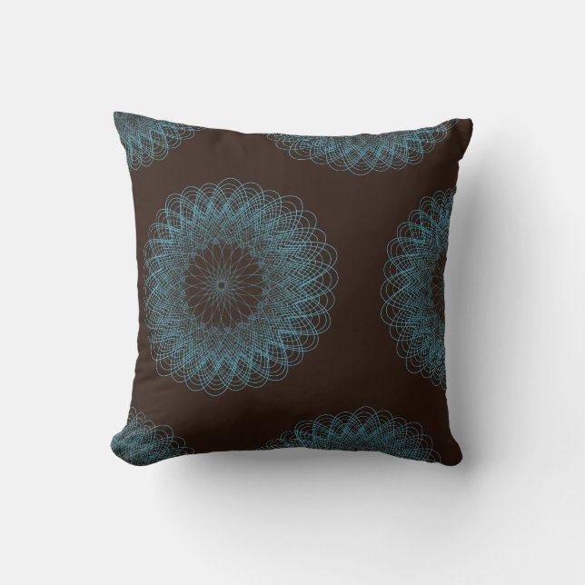 Complex Guilloche Flower pattern brown teal Throw Pillow (Front)