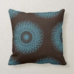 Complex Guilloche Flower pattern brown teal Throw Pillow