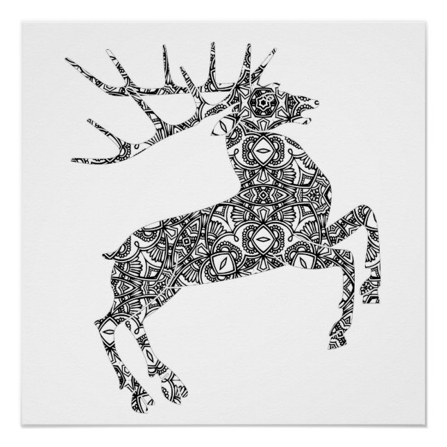 Complex Pattern Heraldic Deer Colouring Page Art Poster (Front)