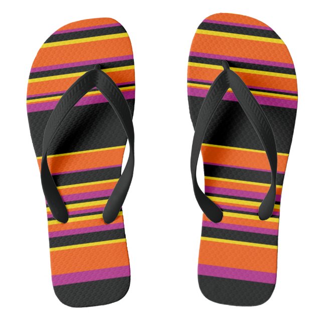 Complex Stripes - Black, Pink, Orange and Yellow Flip Flops (Footbed)
