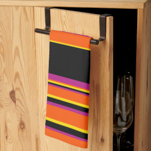 Complex Stripes - Black, Pink, Orange and Yellow Kitchen Towel