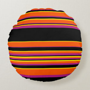 Complex Stripes - Black, Pink, Orange and Yellow Round Pillow