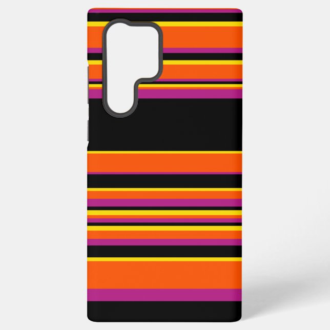 Complex Stripes - Black, Pink, Orange and Yellow Samsung Galaxy S22 Ultra Case (Back)