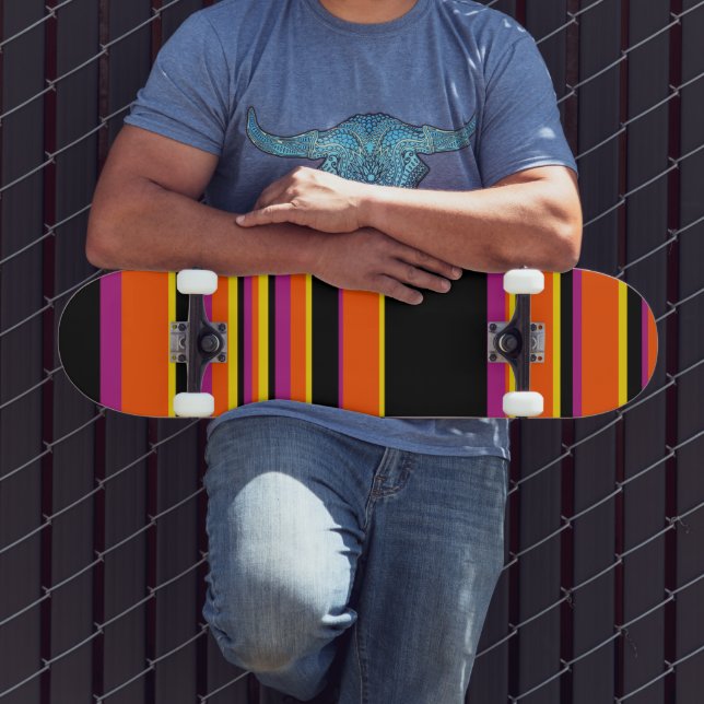 Complex Stripes - Black, Pink, Orange and Yellow Skateboard (Outdoor 3)