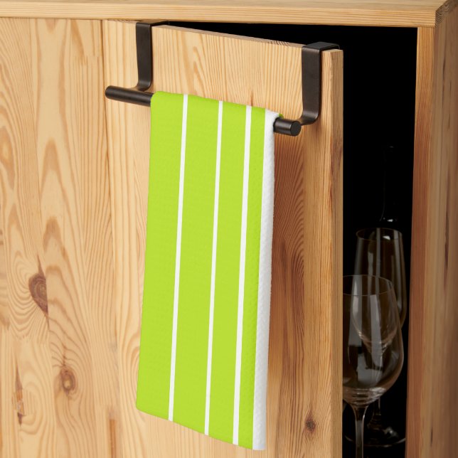 Complex Stripes in Lime Green and White  Kitchen Towel (Thirds Fold)