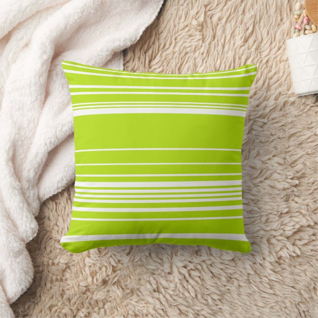 Complex Stripes in Lime Green and White  Throw Pillow (Blanket)