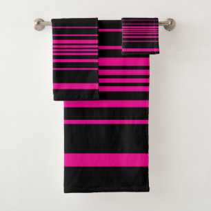 Complex Stripes - Magenta and Black Bath Towel Set