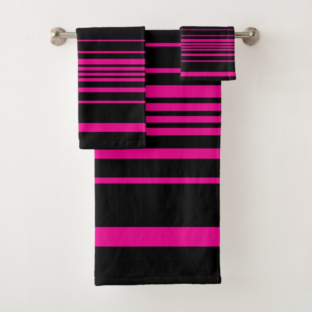 Complex Stripes - Magenta and Black Bath Towel Set (Insitu)